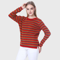 Women's Multicolor Striped Full Sleeve Winter Sweater