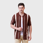 Men's Half Sleeve Button Down Polo Shirt-Vertical Striped Casual Shirt for Men- Soft and Breathable