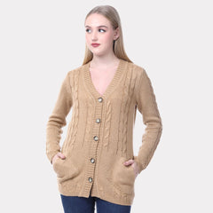 Button-Down Woolen Cardigan with Front Pockets