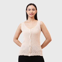 Women’s Sleeveless Ribbed Knit Button Down Soft Cotton Blend Tank Top