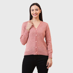 Women's Winter Woolen V-Neck Cardigan - Full Sleeves Buttoned Sweater for Ladies