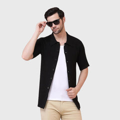 Men’s Ribbed Knit Half Sleeve Shirt-Button-Down Polo Shirt -Soft Stretch Fabric