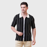Cotton Half Sleeve Vertical Striped Shirt for Summer Beach Casual Wear Collared Shirt
