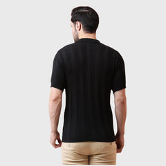 Men’s Black Polo T-Shirt -Organic Cotton Knit -Breathable Fabric- Buttonless Collar