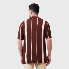 Men's Half Sleeve Button Down Polo Shirt-Vertical Striped Casual Shirt for Men- Soft and Breathable