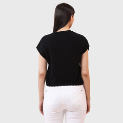 Women’s Short Sleeve Front Button Casual Wear V-Neck Knit Top
