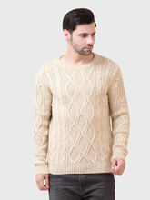Men’s Cable Knit Acrylic Pullover Sweater – Classic Crew Neck, Regular Fit