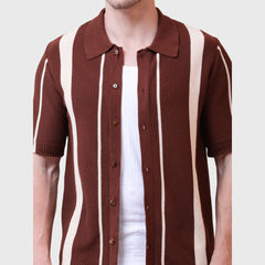 Men's Half Sleeve Button Down Polo Shirt-Vertical Striped Casual Shirt for Men- Soft and Breathable