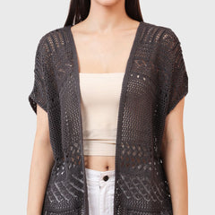 Women’s Short Sleeve Front Open Crochet Shrug