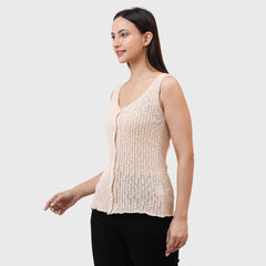Women’s Sleeveless Ribbed Knit Button Down Soft Cotton Blend Tank Top