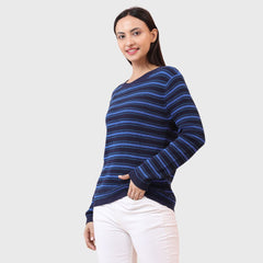 Women's Round Neck Full Sleeve Striped Sweater - Winter Wear Warm Knitted Casual Pullover