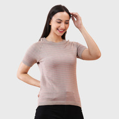 Women's Soft Cotton Blend Regular Fit Solid Pattern Round Neck T-Shirt