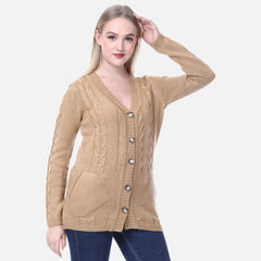 Button-Down Woolen Cardigan with Front Pockets