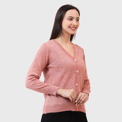 Women's Winter Woolen V-Neck Cardigan - Full Sleeves Buttoned Sweater for Ladies