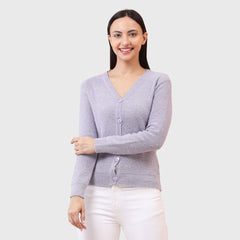 Women's V-Neck Full Sleeve Buttoned Cardigan - Stylish Light Knitwear