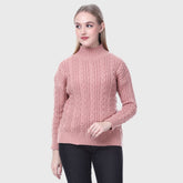 Women's High Neck Cable Knit Pullover Sweater- Full Sleeve Winter Wear