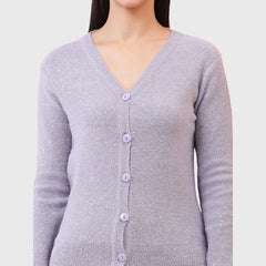Women's V-Neck Full Sleeve Buttoned Cardigan - Stylish Light Knitwear