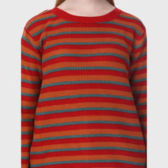 Women's Multicolor Striped Full Sleeve Winter Sweater