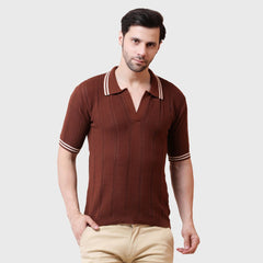 Men's Textured Knit Polo Shirt with Contrast Collar, Short Sleeves, and Modern Fit