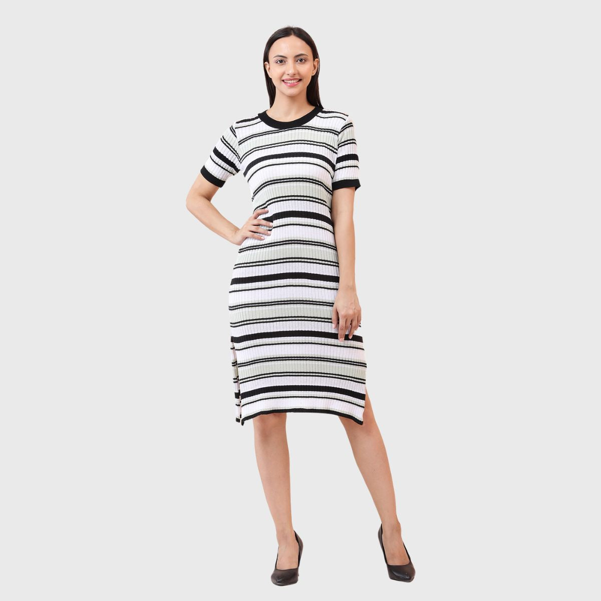 Women's Striped Bodycon Knitted Short Dress