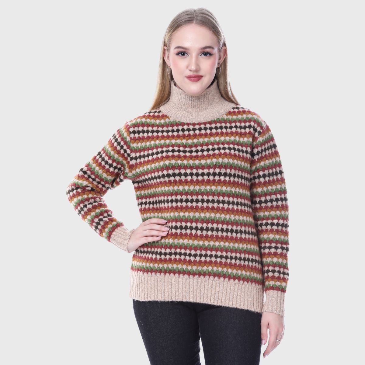 Women’s Winter Wear Knitted High Neck Sweater - Soft Woolen Pullover for Cold Weather