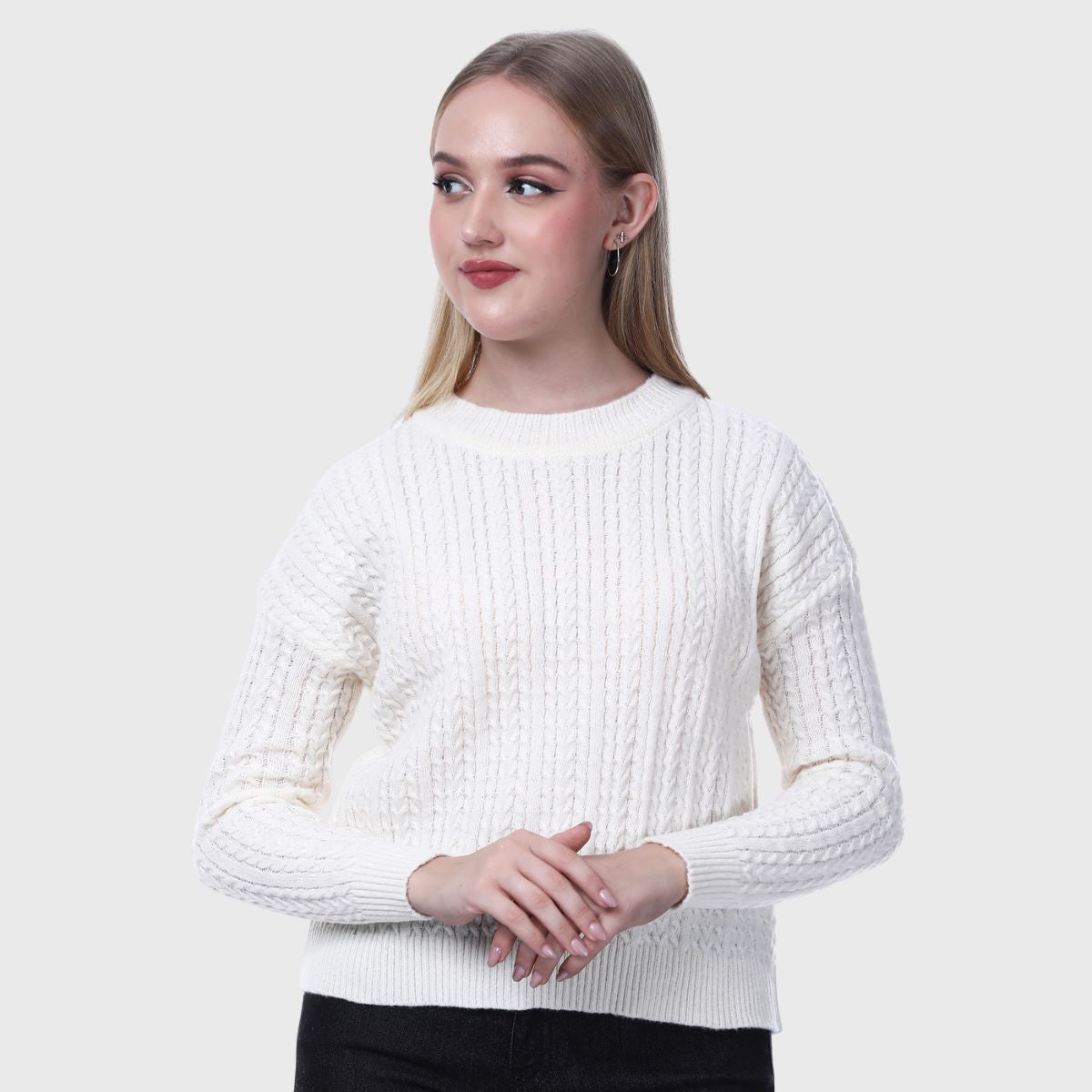 Women’s Warm Winter Sweater- Stylish Pullover with Full Sleeves-Round