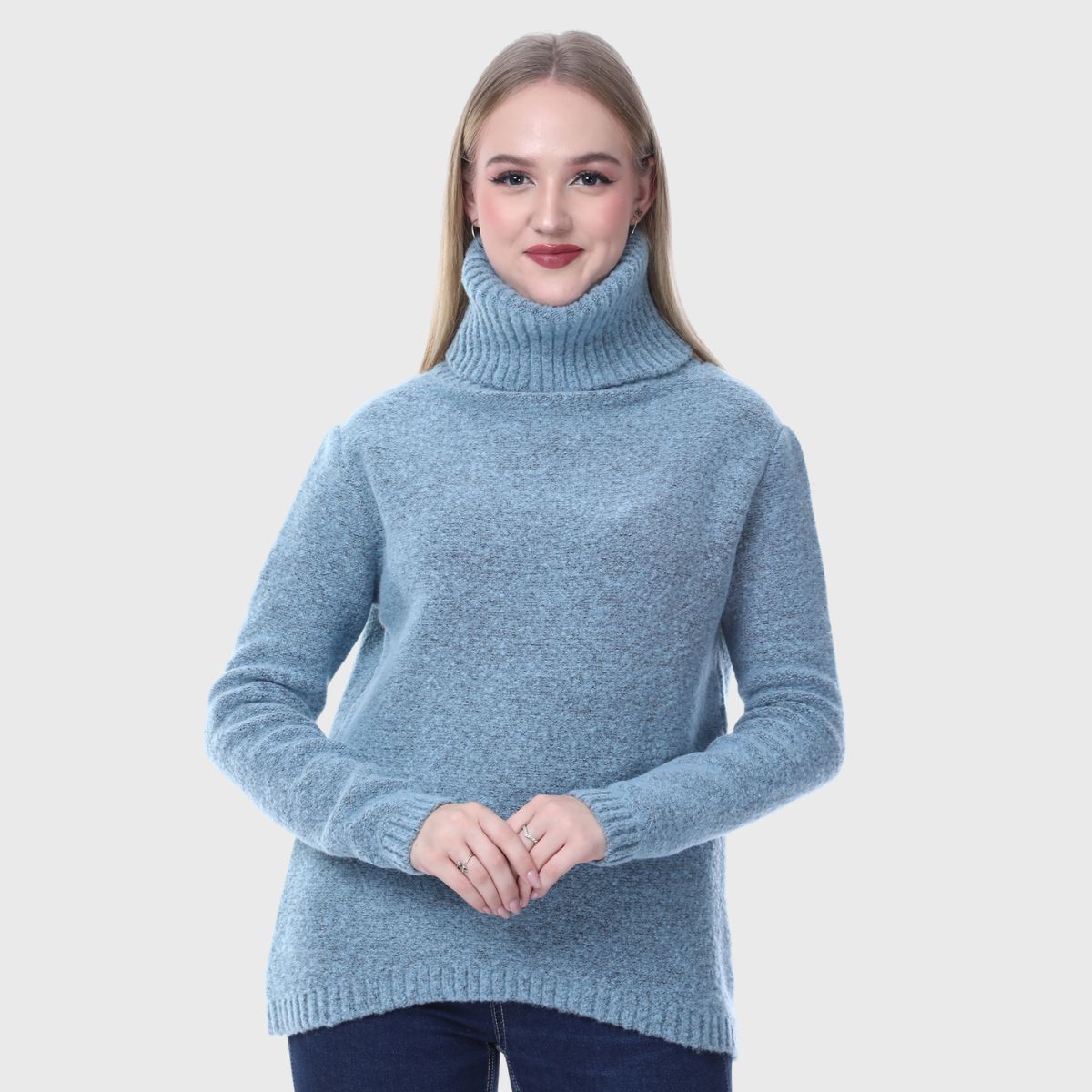 Women's Solid Pattern Turtleneck Soft Knit Pullover Sweater Ideal for Daily Use
