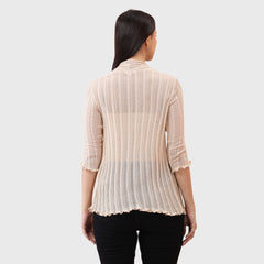 Women's Ribbed Stylish Cotton Blend Shrug - Open-Front Three-Quarter Sleeve Outerwear