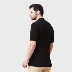 Men’s Textured Knitted Button-Down Polo Shirt Short Sleeve Summer Casual Shirt