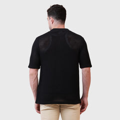 Men's Button-Down Knitted Shirt- Short Sleeve Textured Casual Shirt with Collar