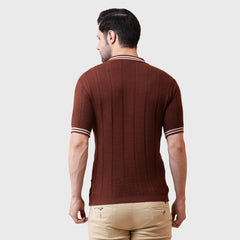 Men's Textured Knit Polo Shirt with Contrast Collar, Short Sleeves, and Modern Fit