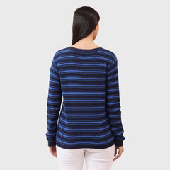 Women's Round Neck Full Sleeve Striped Sweater - Winter Wear Warm Knitted Casual Pullover