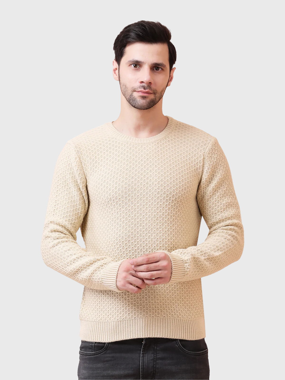 Men’s Solid Acrylic Pullover Sweater – Crew Neck, Regular Fit