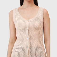 Women’s Sleeveless Ribbed Knit Button Down Soft Cotton Blend Tank Top