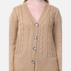 Button-Down Woolen Cardigan with Front Pockets
