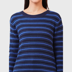Women's Round Neck Full Sleeve Striped Sweater - Winter Wear Warm Knitted Casual Pullover