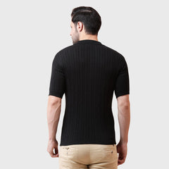 Men’s Black Polo T-Shirt -Organic Cotton Knit -Breathable Fabric- Buttonless Collar
