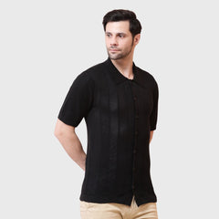 Men’s Textured Knitted Button-Down Polo Shirt Short Sleeve Summer Casual Shirt