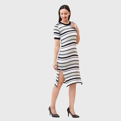Women's Striped Bodycon Knitted Short Dress