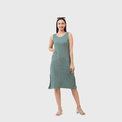 Women's Sleeveless Round Neck Slim Fit Bodycon Dress - Soft Ribbed Knit Fabric