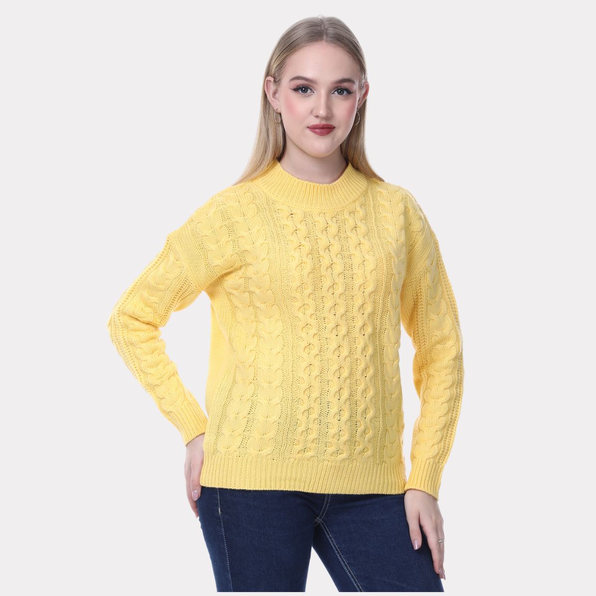 Women's Cable Knit Sweater – Stylish Winter Pullover with Full Sleeves