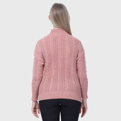 Women's High Neck Cable Knit Pullover Sweater- Full Sleeve Winter Wear