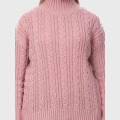 Women's High Neck Cable Knit Pullover Sweater- Full Sleeve Winter Wear