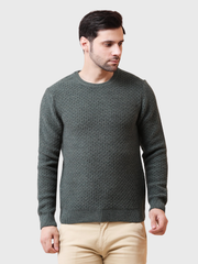 Men’s Solid Acrylic Pullover Sweater – Crew Neck, Regular Fit