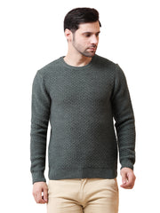Men’s Solid Acrylic Pullover Sweater – Crew Neck, Regular Fit